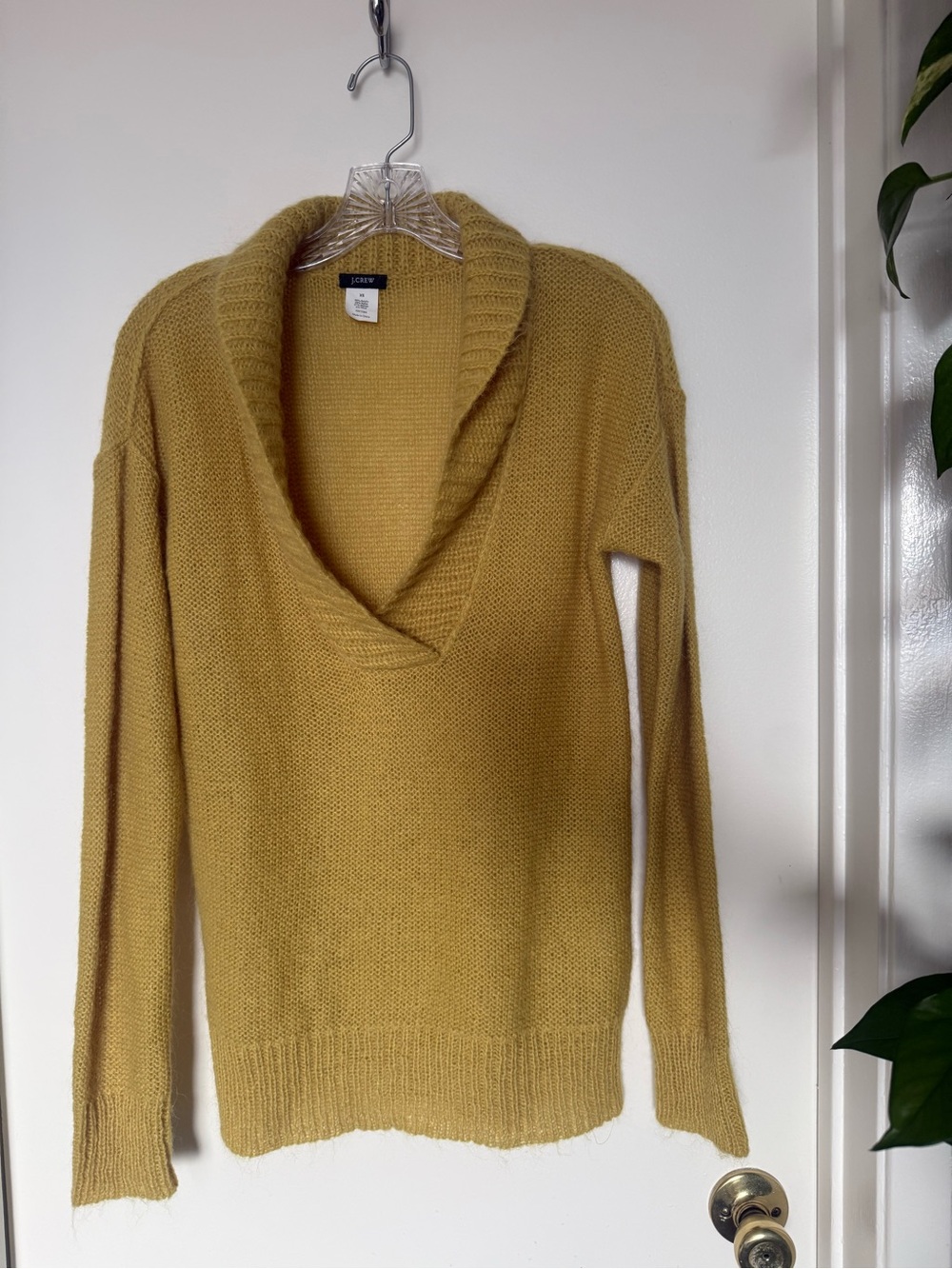 J.Crew Wool Mohair Dolce Shawl Collar Popover Sweater XS Mustard Yellow